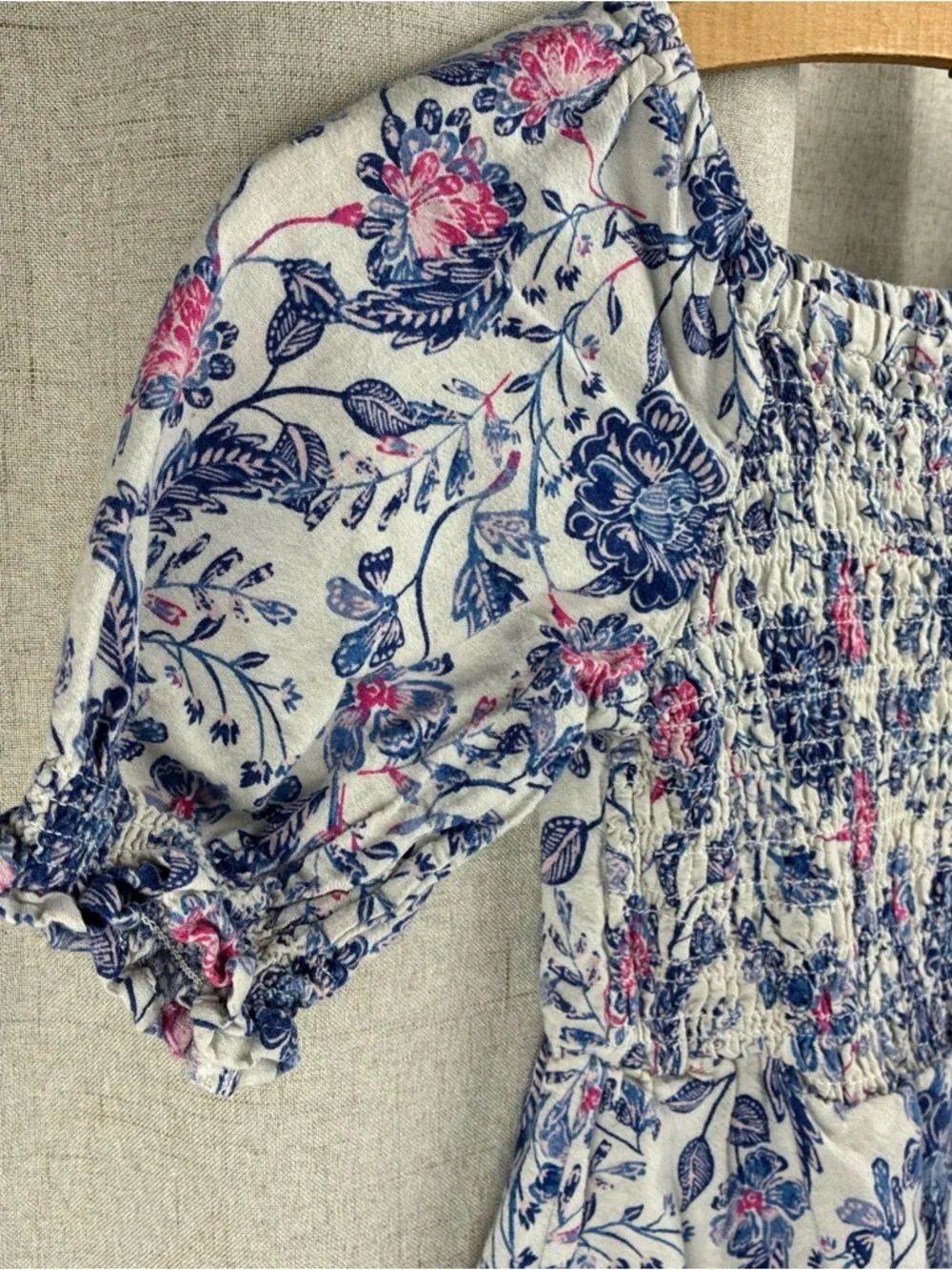 Old Navy Girls Floral Peasant Dress White Blue Pink Boho Prairie Cottage S 6-7